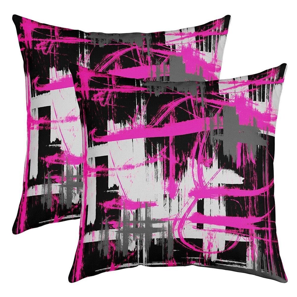 8237 Hot Pink Black Grey Reversible Throw Pillow Covers 16 x 16-Inch Kids